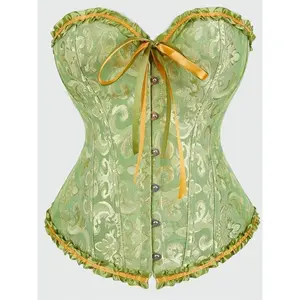 Women's Jacquard Lace Up Grommet Eyelet Frill Trim Shapewear Top, Breathable Fit Elegant Corset Shaper Bandeau Top, Shapewear Tube Top for All Seasons, Tummy Tuck Garment, WomenswearGift