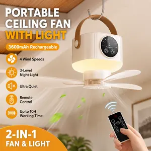 Rechargeable Portable Ceiling Fan, USB Hanging Fan with Remote Control, 4-Speed Battery Powered Fan for Dorm Bed, Tent, Camping, Outdoor, Home and Travel
