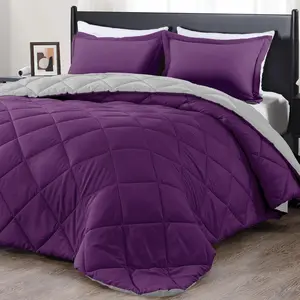 California King Comforter - Purple and Grey Cal King Comforter, Sets for Seasons - 3 - 1 Comforter (104"x96") and 2 Pillow Shams(20"x36")