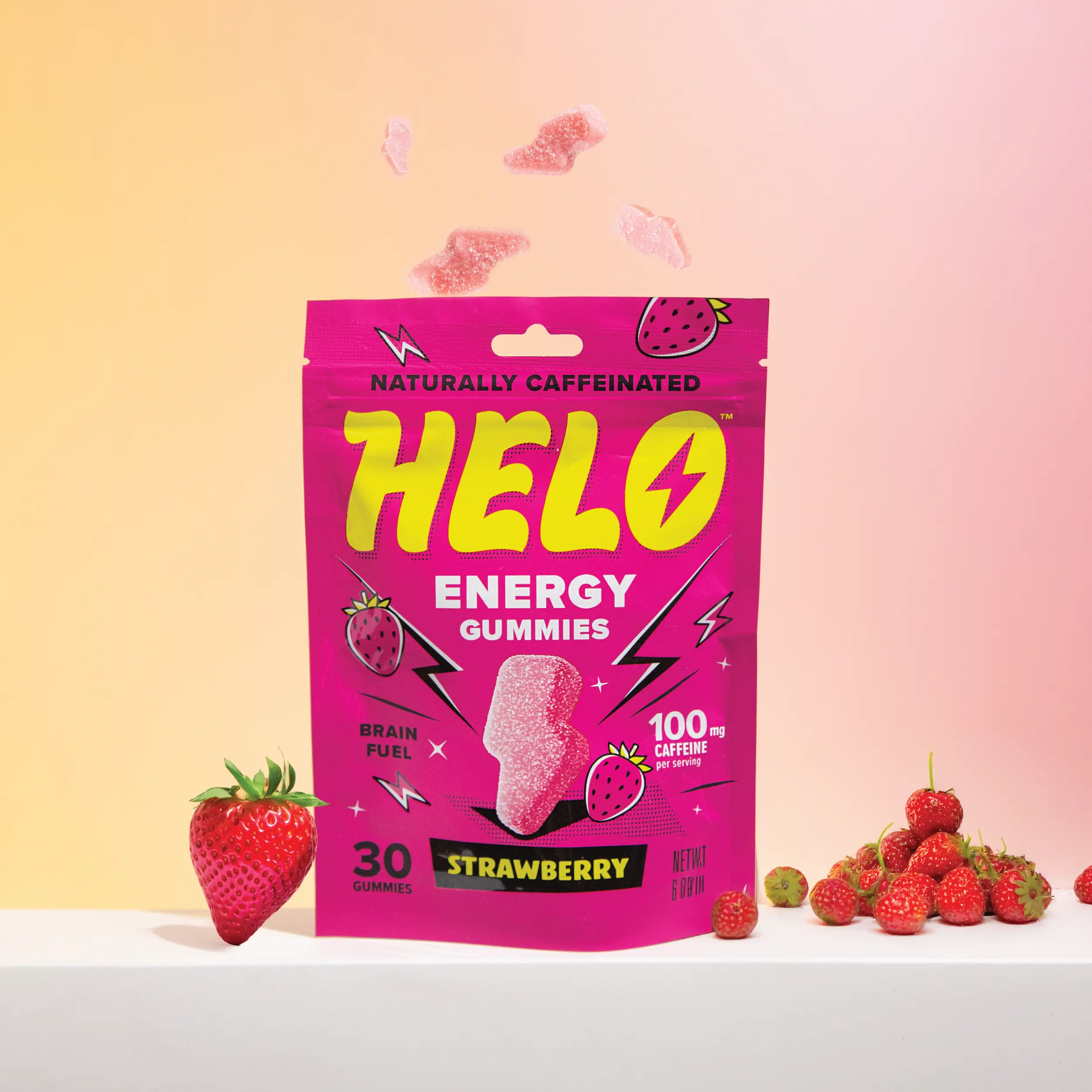 HELO Caffeine Energy Gummies | Strawberry | 30 Natural Gummies for Focus, Energy, Hydration, and Productivity