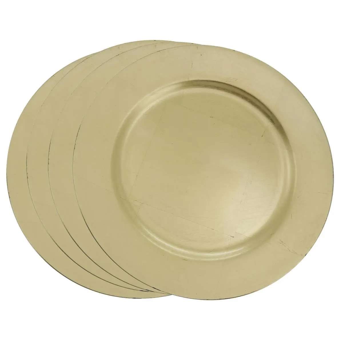 SARO 13 In. Classic Gold Charger Plate Set of 4, 100% Plastic Service Plate, Dry Food Safe Gold Dinnerware, Decorative Kitchen Tableware
