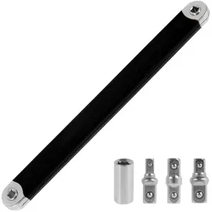 Offset Extension Wrench Set, 15.4 In High Carbon Steel Ratchet Wrench Extender with 1/4 In 3/8 In 1/2 In Square Drive Adapter and 1/4" Socket, Tight Reach Extension Wrench for Tight Space (Black)