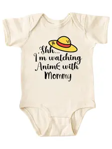 Watching Anime With Mommy Onesie, Funny Anime Baby Onesie, Anime Baby Bodysuit, Newborn Bodysuit