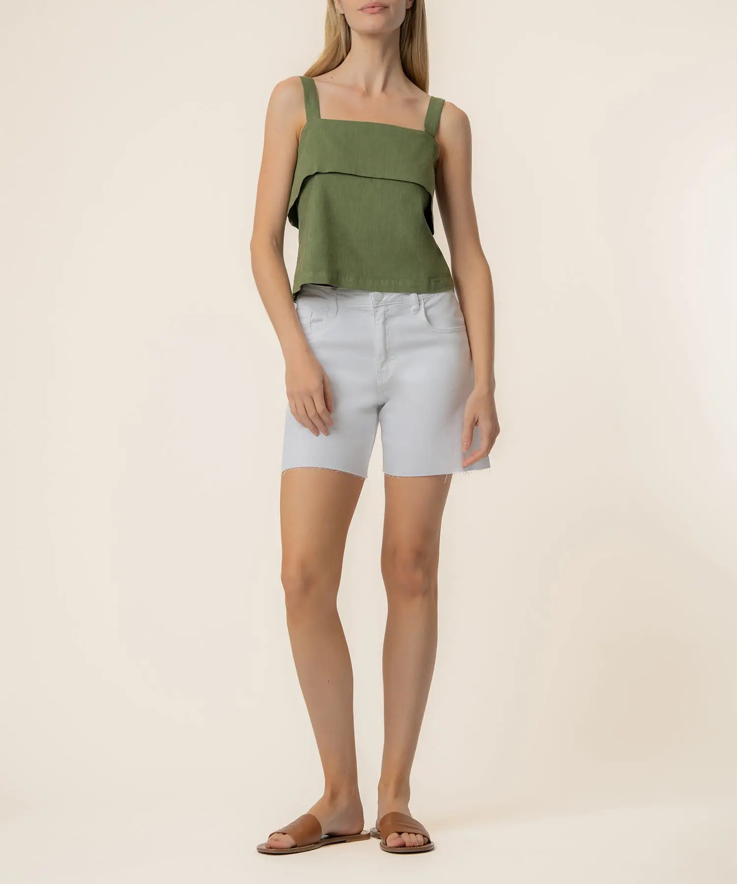Melanie Linen Tank Top in Olive