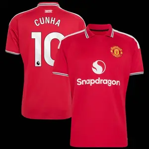 Unisex Soccer/Football Champions Language Manchester United Club Matheus Cunha 10 Premier League 2026/27 Home Replica Jersey - Red