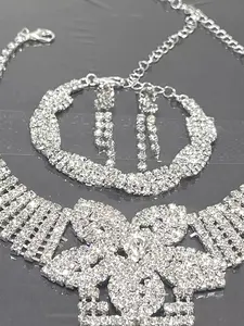 Dazzling 5-piece floral Rhinestone Jewelry set, Luxurious necklace, earrings kay  jewelers