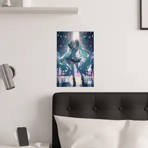 Hatsune Miku Poster, Anime, Fanart, Photo Blur Shot, Dancing, Japanese, Wall Art, Home Decor