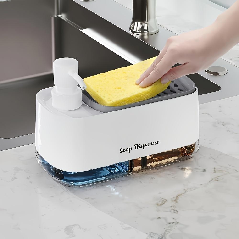 1pc Multi-Function Soap Dispenser with Built-In Sponge Holder - Leak-Proof, Battery-Free Pump, Space-Saving, Hygienic Hands-Free Design for Kitchen Bath Countertop Organizer - Durable Rectangular Gift Option