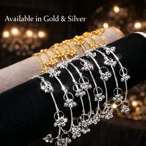 Kashmiri Style Ghungroo Bangles - 8 PCS with Beautiful Gold/Silver Touch Look Available in Sizes 2.4 to 2.8 for Versatile Wear Trendy Fashionable Accessories Fashionable Jewelry