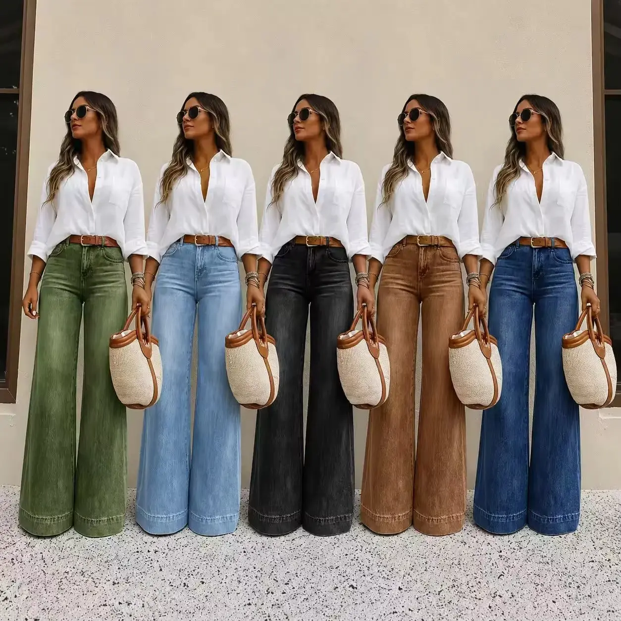 Women Vintage Denim Jeans Ladies Casual Wide Leg Straight Pants Full Length Long Pant Women Vintage Denim Jeans Ladies Casual Wide Leg Straight Pants Full Length Long Pant