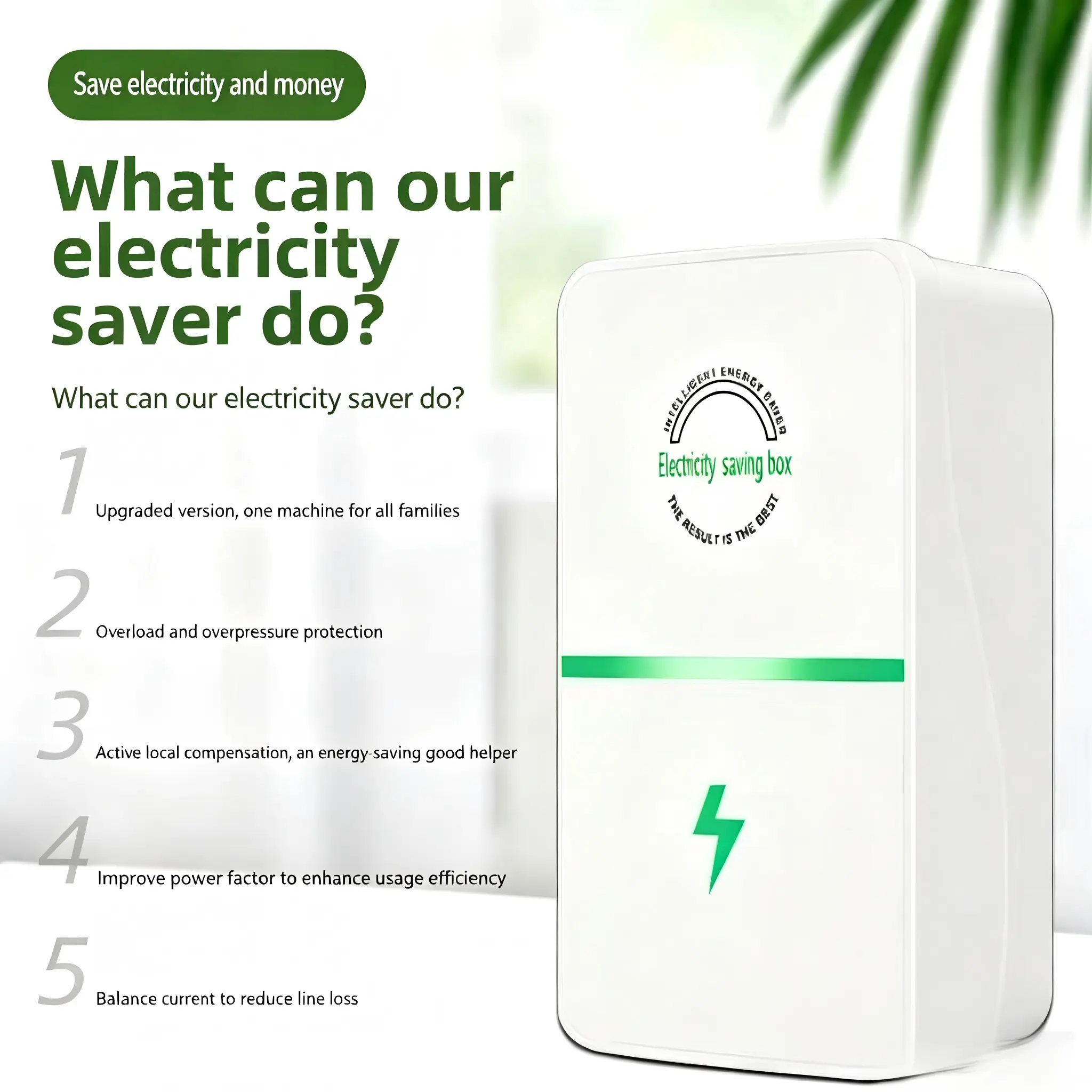 Smart Electricity Saving Box, Household Power Saver Device, Reduce Electric Bill, Plug-in Energy Saver for Home Office