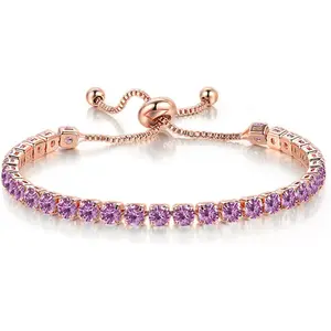 Tennis Chain Rhinestone Beads Slider Bracelet 14K Gold Silver Plated Adjustable Crystal Seed Bracelet for Women Wedding Party Geometric Jewelry Gift