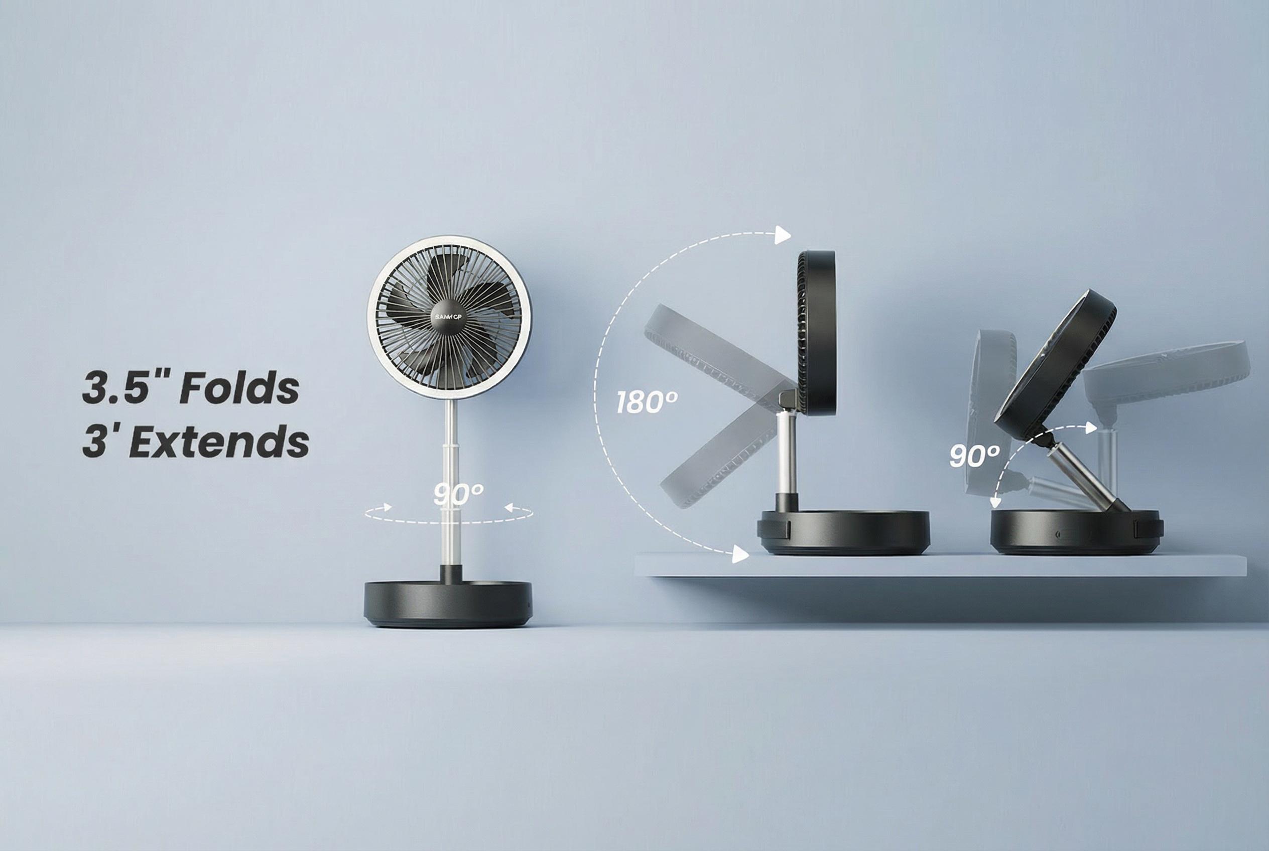 Gaiatop Portable Pedestal Fan 16000mAh Battery [Max 74h Runtime], Foldable Oscillating Standing Fan, Collapsible Desk Fans, LED Light, Case & Remote Control, 4 Speeds for Outdoor Travel Camping Office