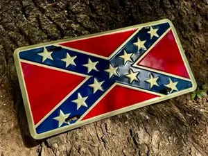 Rebel Flag License Plate (Gold) 100% Aluminum 12"" x 6"" with 4 Holes for Easy Installation Made in USA Custom Vanity Plate