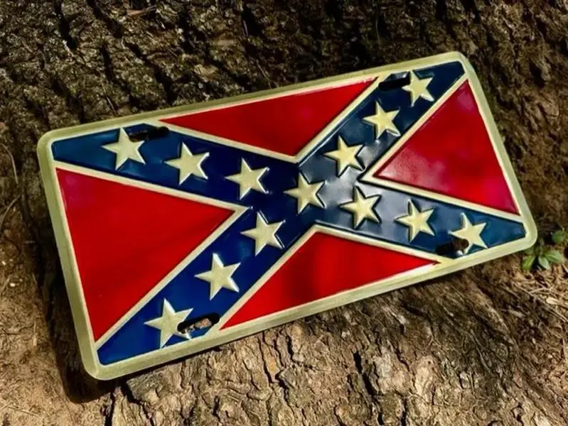 Rebel Flag License Plate (Gold) 100% Aluminum 12"" x 6"" with 4 Holes for Easy Installation Made in USA Custom Vanity Plate