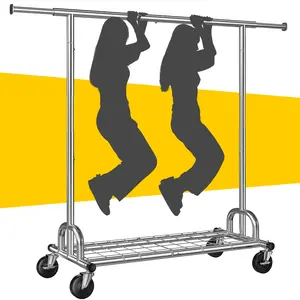 [RaybeeBrandyDay] Clothes Rack Heavy Duty Clothing Rack Load 220LBS Rolling Clothes Racks for Hanging Clothes, Commercial Garment Rack Heavy Duty Clothes Rack Collapsible ＆ Portable Clothing Rack with Wheels
