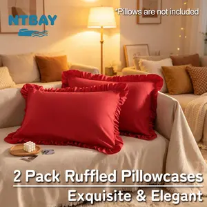 NTBAY 2 Pack Ruffled Pillowcases for Hair and Skin, Luxurious and Elegant Pillow Cases with Envelope Closure