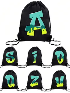 Gradient Letter Design Backpack, & Fluorescent, Adjustable Drawstring, Casual Style, All Seasons, Customizable Letters