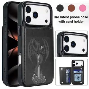 Phone Case with PU Wallet Dragon and Sword Pattern for iPhone 17/17Pro/17Promax/17Air 16 15 14 13 12 PRO MAX PLUS, Premium Fashion Wallet Case with Card Slot, Daily Essentials Holder, Travel Accessory, Trendy Design, Highquality Material, Fashionconscious