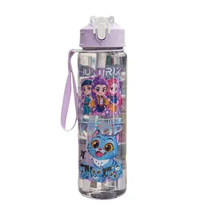 Korean Wave Travel Cup 700ML, Reusable Plastic Water Bottle with Lid and Straw, Ideal for School, Travel, Halloween Parties, Teen Gift