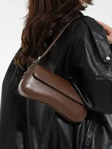 French Vintage Underarm Bag, Simple Arc-Shaped Breadbag, High-End Single Shoulder Handbag, Elegant Crossbody Purse, Flap Crossbody Purse