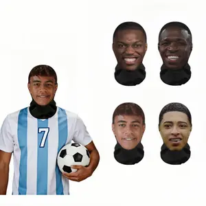 Full Face Football Fan Mask with 3D Digital Print, Breathable Mesh Head Cover, Funny Soccer Celebration Costume, Elastic Cosplay Hood for Party, Festival Street Style, Performance Accessories, Fan Gear