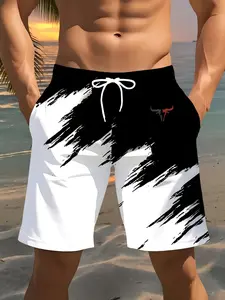 Men's Fashion 3D Print Beach Shorts, Drawstring Waist, Ideal for Surfing, Casual Wear, Summer Water Play, Perfect Gift