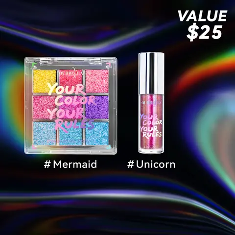 Ourbella Makeup Set Duochrome Eyeshadow palette & Holographic Glitter Lipgloss with gift, Iridescent Shimmer Makeup, Color-Shifting Eyeshadow, Hydrating Glimmer Moisturizing Lipgloss, Makeup Kit for Beginner,TikTokShopblackfriday