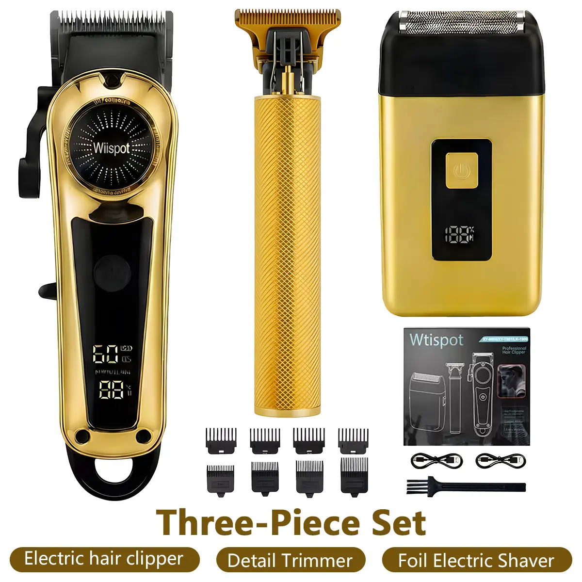 3pcs Men's electric hairdresser set, hairdresser hairdresserset, household electric hairdresser set, USB electrichairdresser, alloy knife head, LCD display, carving shape,household car travel use, Father's Day gift