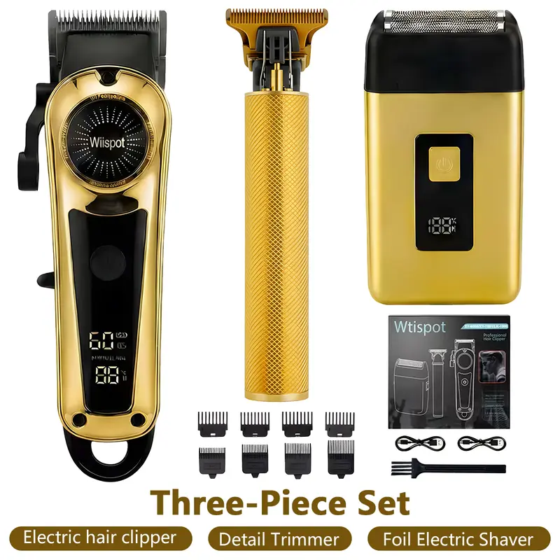 Men's 2/3-Pc USB Electric Hair Trimmer Set - Alloy Knife Head, LCD Display, Precise Cut, Carving Function, Travel Size, 5-Step Lockable Lever, Multi-Size, Home Haircut, Car/Household Use, Blade Set Clipping Tool Hair Trimmers & Clippers, Gifts for Him