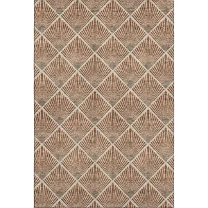 HomeRoots 672712 Rectangular Area Rugs - 9x12 ft. Rust & Beige Abstract Geometric Transitional, Washable Machine-Made, UV-Protected Rectangle Rug