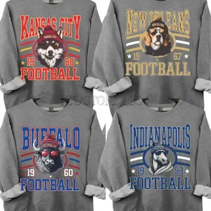 New Retro Style Varsity All Team Football Crewneck Sweatshirt -Dark Heather Color, Long Sleeve, Medium Clothing Length - Spirit Animal Football, Sports Hometown, Menswear, All Sizes QVS