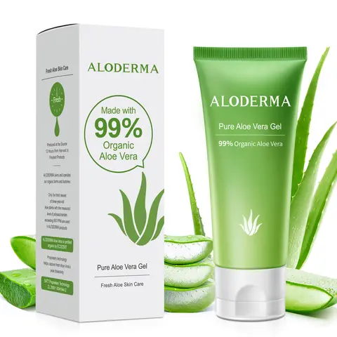 Aloderma Travel Size Aloe Vera Gel Made within 12 Hours of Harvest with 99% Pure Organic Aloe Vera for Body, Face, & Scalp - Hydrating & Soothing Gel for Skin & Sunburn - 1.5oz Squeeze Tube