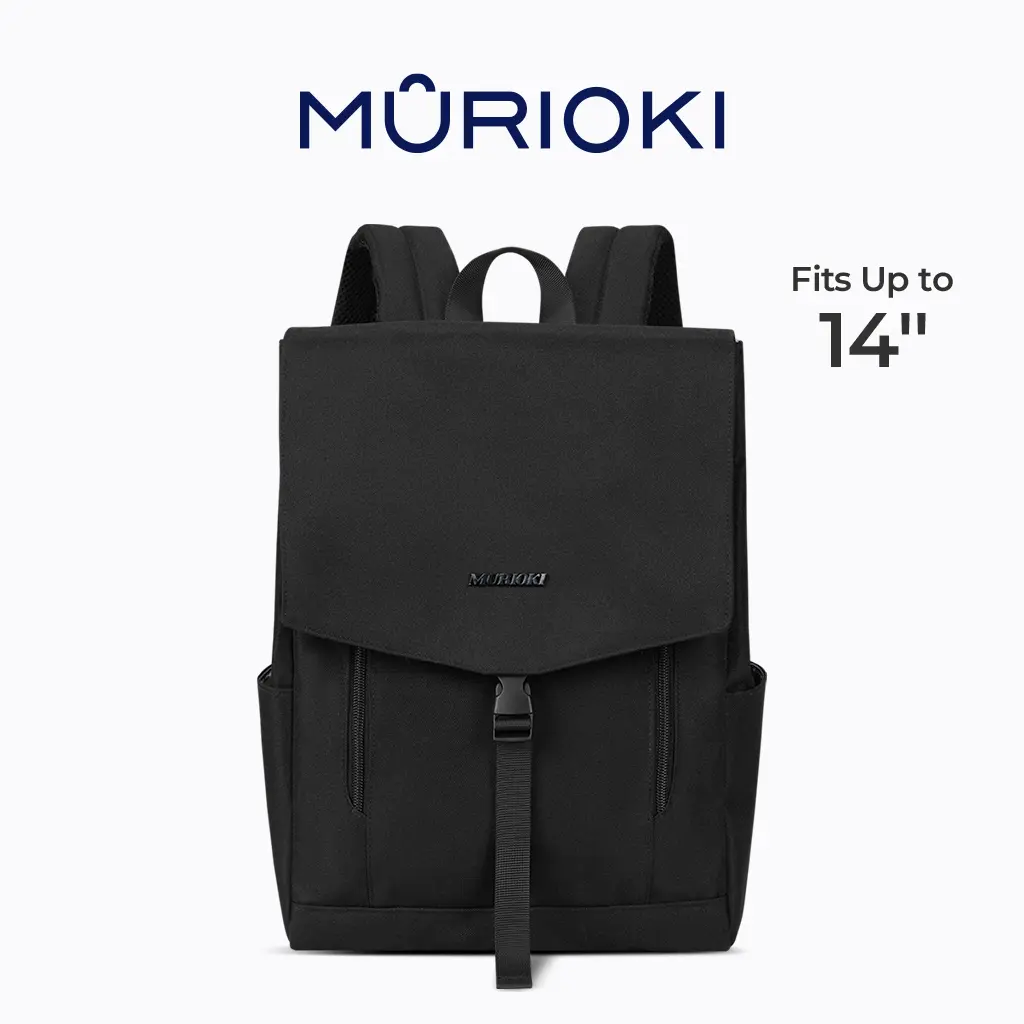 Laptop Backpack - Water Resistant 600D Oxford 14 Inch Laptop Bag with Buckle Flap & Anti-Theft Back Pocket, Lightweight Aesthetic College Bookbag for Travel, Work, School & Daily Commute, Minimalist Gift for Men & Women
