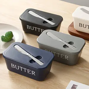 Butter Box Set with Knife, Butter Dish Tray with Lid, Plastic Storage Containers Butter Holder for Countertop & Fridge Rack, Easy Clean, Dishwasher Safe