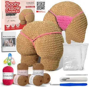 Booty Pillow Beginners Crochet Kit for Adults – Cheeky Crochet Starter Kit with Pre-Started Yarn & Step-by-Step Video Tutorials – Learn to Crochet Kit Gift for Women & Men (Tan)