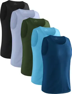 HovSiyla 5 Pack Mens Running Sport Tank Tops Dry Fit Gym Wicking Athletic Mesh Breathable Cool Workout Sleeveless Shirts Black/Navy Blue/Azure/Grey/Army Green X-Large
