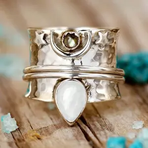 Bohemian style double layer star moonstone ring, creative souvenir for wide-faced parties for women