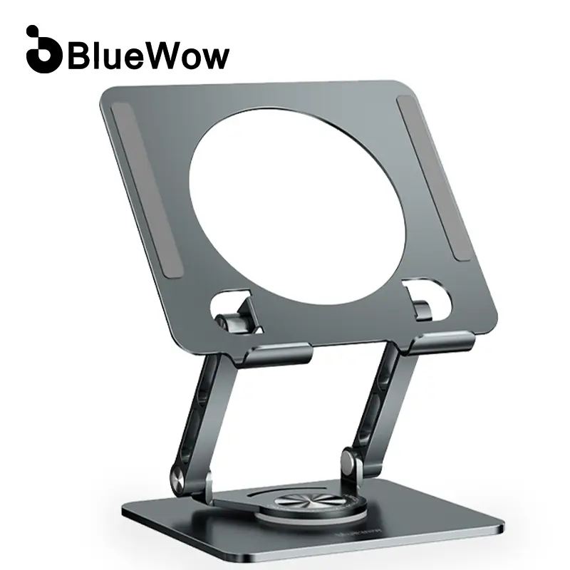 BlueWow Computer Tablet Mount Stand Holder with Thickened 360° Rotating Steel Base, Dual-Rod Adjustable Design, Compatible with 5-13” iPad, Smartphone, Samsung Device, Kindle E-Reader & Silicone Cooler, Adjustable Phone Stand, Anti-Slip Surface