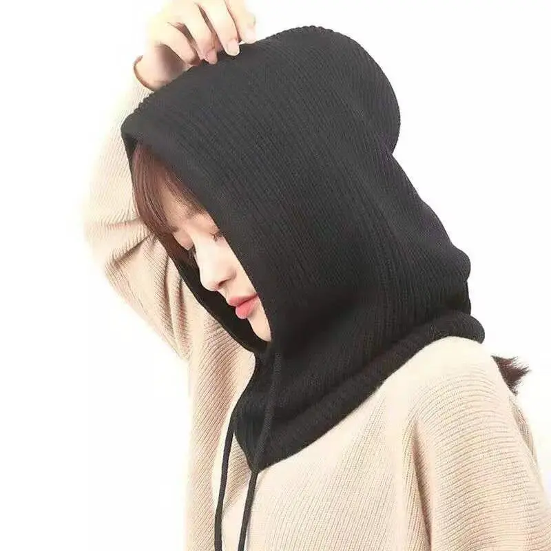 Beanie Hat Cashmere Knitted Soft Warm Winter Hooded Scarf Balaclava for Women