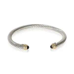Pre-owned David Yurman Yellow Gold & Sterling Silver Smokey Quartz Cable Classic Bracelet NY155091