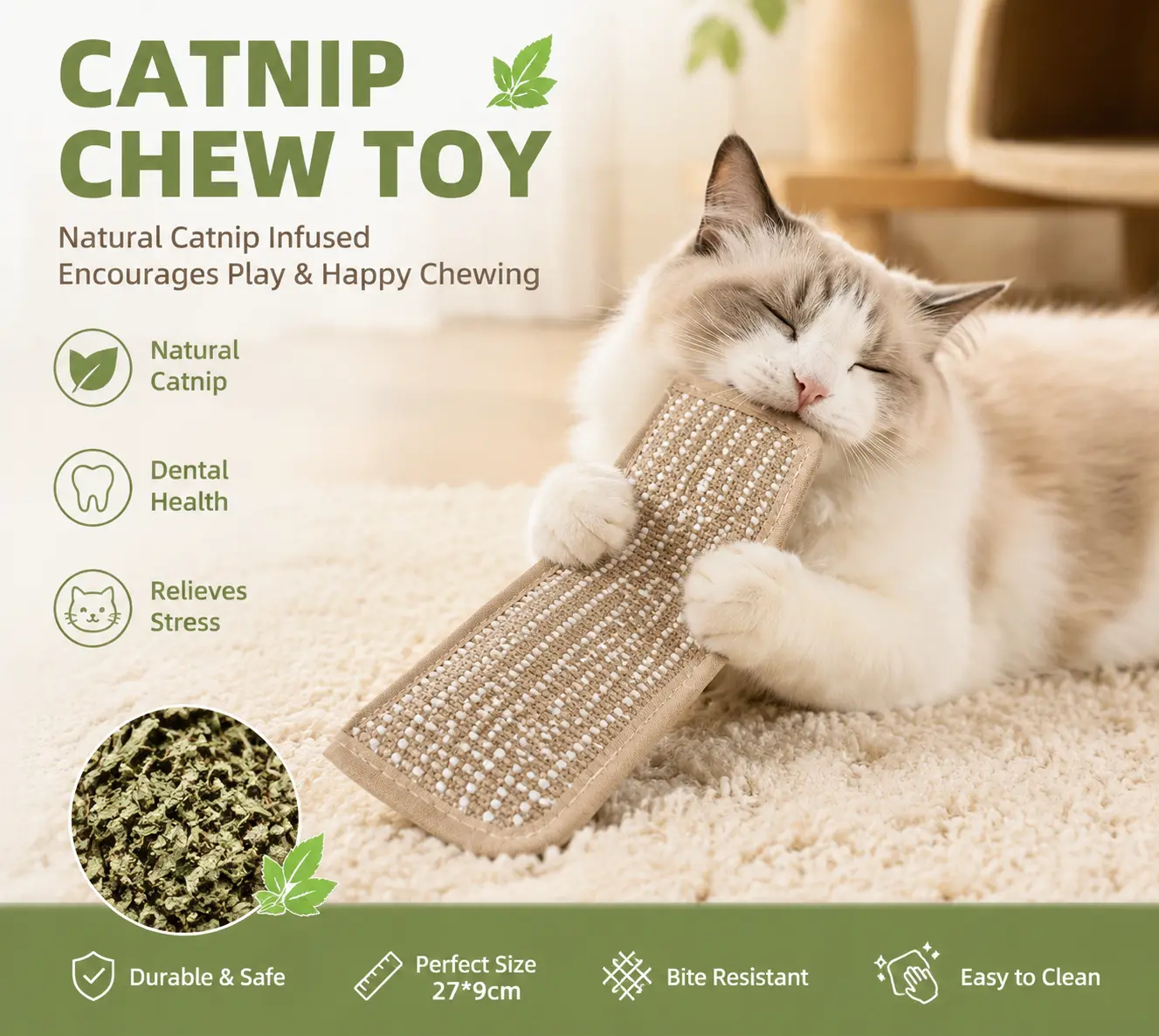 Interactive Catnip Chew Toy for Indoor Cats, Soft Sisal Scratching & Kicker Toy for Kittens, Fun Boredom Relief Cat Toy#SummerVibes #petlovers