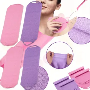 4 Pack Exfoliating Back Scrubber with Handles Nylon Back Exfoliator Extended Length Washers Scrubbers Stretchable Pull Strap Exfoliating Washcloth (Pink, Purple)