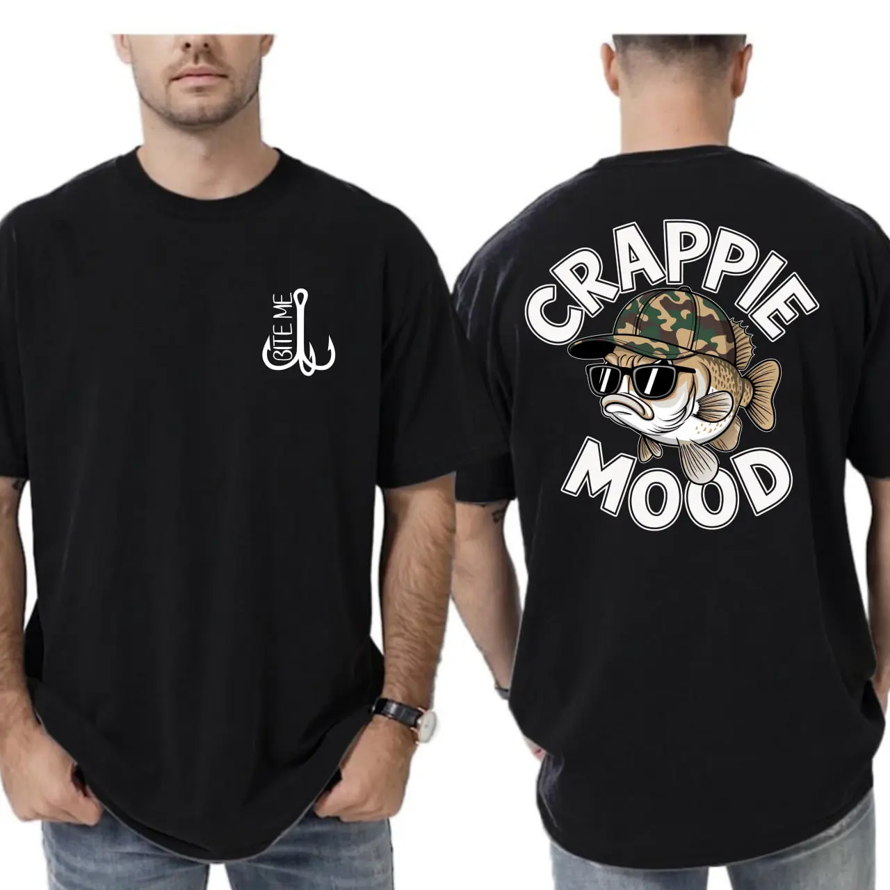 Crappie Mood Funny Fishing Shirt, Camo Hat Fish Graphic Tee For Anglers With Attitude Humor Outdoor Unisex Tops