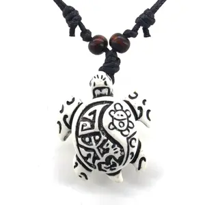 Hawaiian Sea Turtle Pendant Necklace for Women Men - Adjustable Cord Surfer Necklace