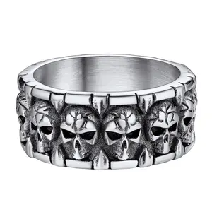 PROSTEEL Round Skull Ring Stainless Steel Vintage Gothic Jewelry Cool Skull Rings Jewelry Unisex For Men Women with Gift Box