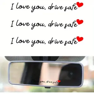 3pcs "I Love You Drive Safe" Vinyl Car Stickers - Cute Rear View Mirror Decals for Cars, Trucks, and Vehicle Windows - Black Waterproof Self-Adhesive Stickers for Safe Driving Reminders, Car Interior Decoration, and Thoughtful Gifts