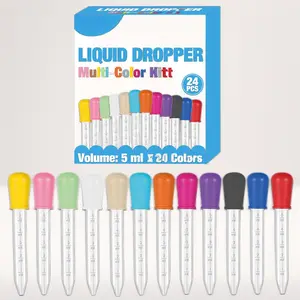 25-Piece Liquid Pipettes Droppers 5ML Set with A Clean Brush, 24 Colors Plastic Clear Pipettes for Kids with Silicone Bulb Tip, Medicine Eye Dropper for Feeding/Crafts/Candy Mold/Gummy Bear Maker/Oil