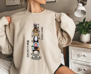Studio Ghibli Characters Sweatshirt, Spirited Away Shirts, My Neighbor Totoro, Howl's Moving Castle, Youth Toddler, Gift for Anime Lovers, Y2K Japanese
