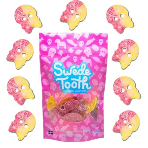 BUBS Giant Sour Skulls 1/2lb- Soft Sour Candy-Swedish Candy- Sour Snack-Bonbon